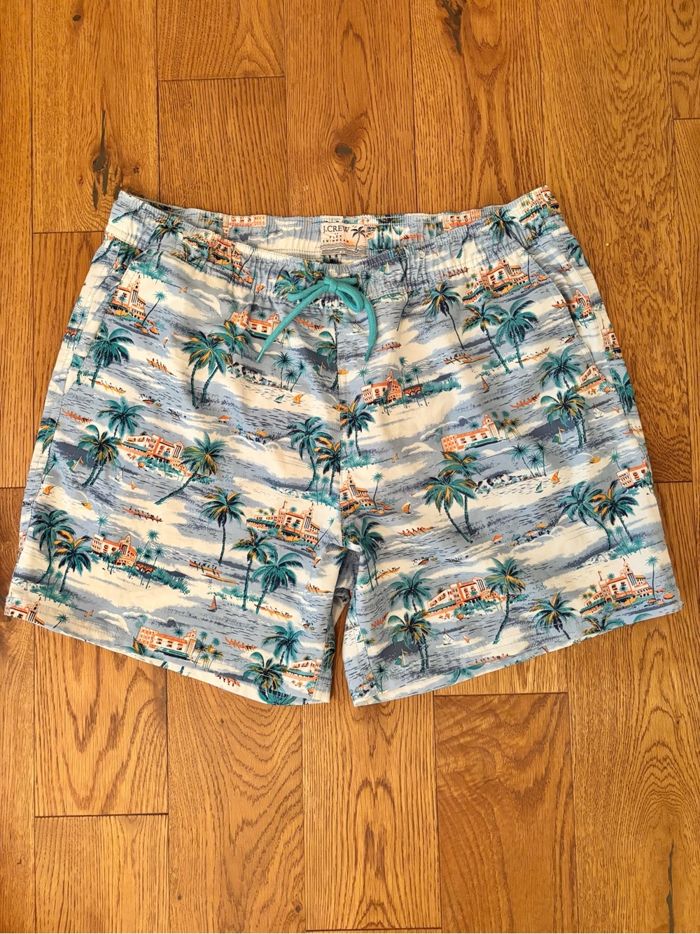 J. Crew Men’s Light Blue Tropical Swim Trunks size Large